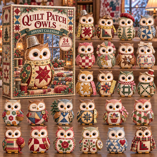 CHRISTMAS KICKOFF 40% OFF - Quilt Patch Owls Advent Calendar 2026 - 24-Day Festive Countdown, Acrylic Charms Blind Box - Gift For Family and Friends AC0TD025