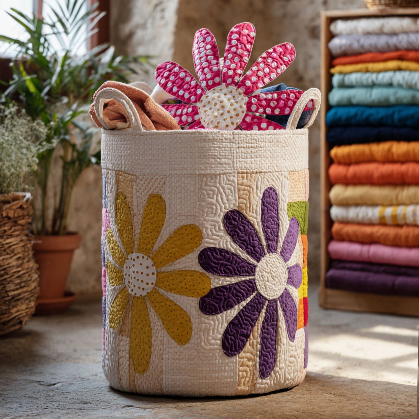 Quilt of Flowers Quilted Laundry Basket NCU0PTT838