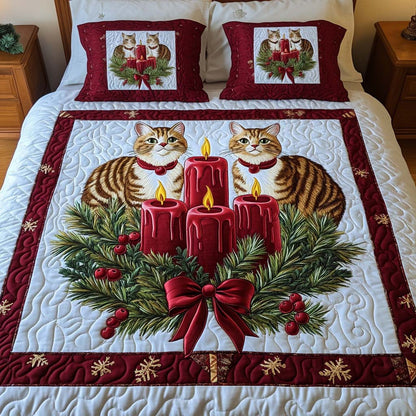 Radiant Holiday Cats 3-Piece Quilted Bedding Set NCU0NNT155