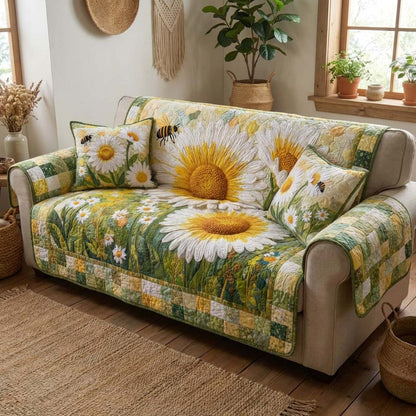 Radiant Flower Bee Quilted Sofa Cover NCU0HNH933