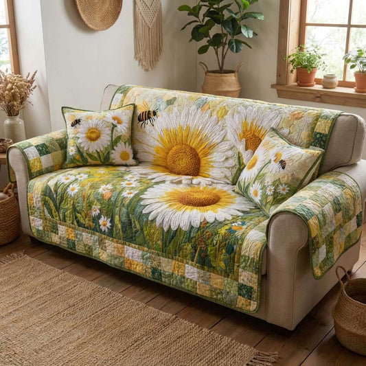 Radiant Flower Bee Quilted Sofa Cover NCU0HNH933