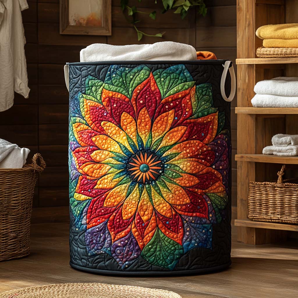 Radiant Rainbow Flower Quilted Laundry Basket NCU0NXD199