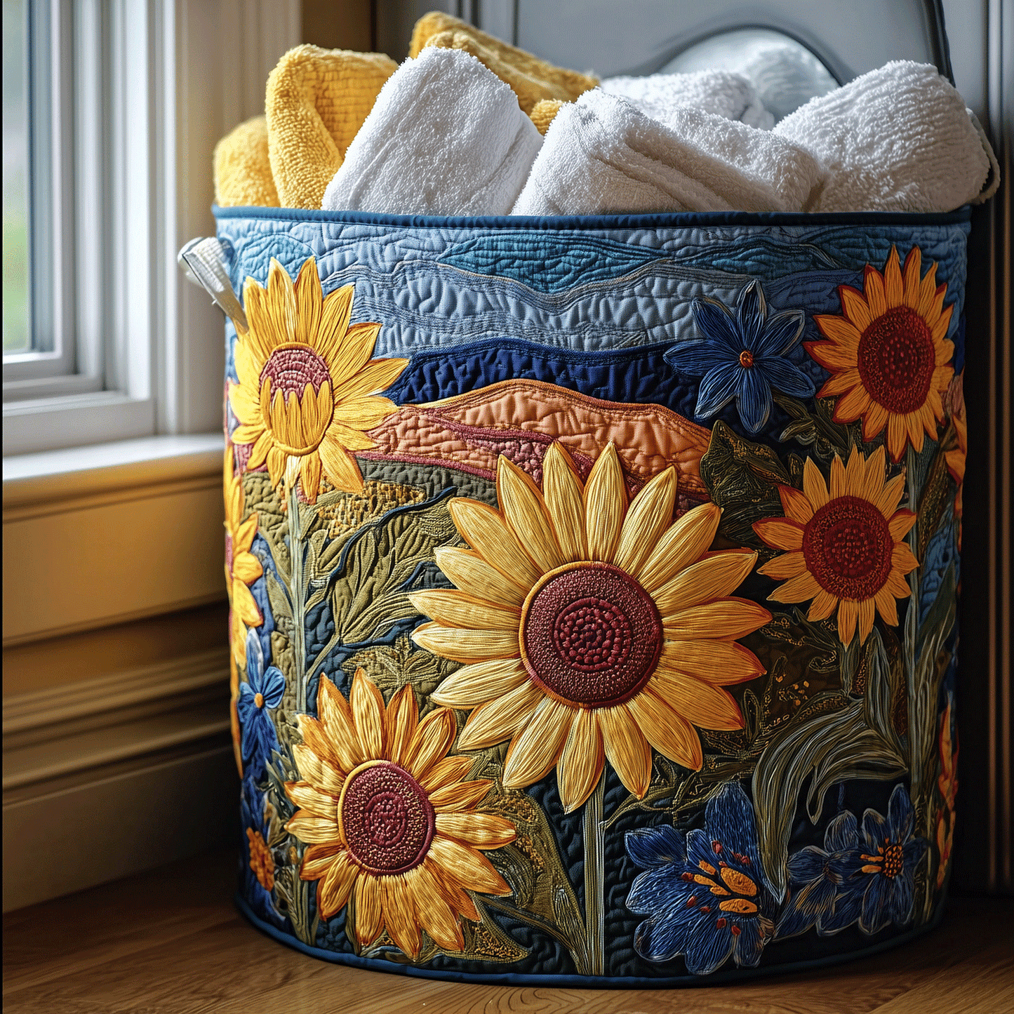 Radiant Sunflower Quilted Laundry Basket NCU0TH2897