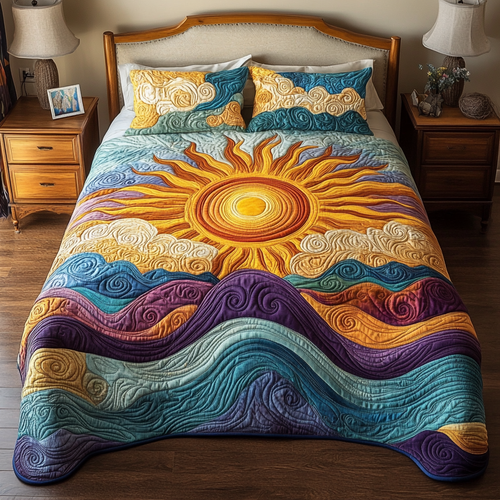 Radiant Waves 3-Piece Quilted Bedding Set NCU0VH408