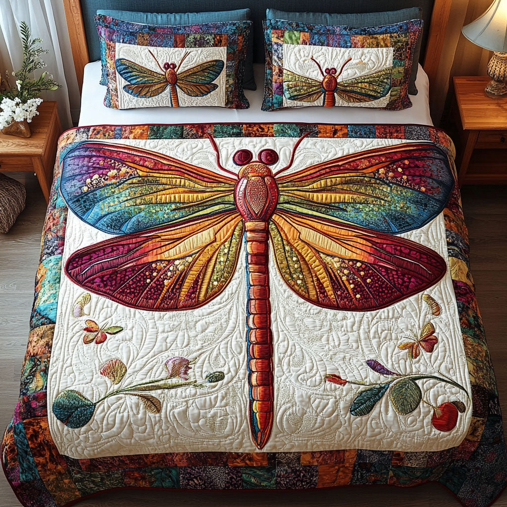 Rainbow Dragonfly 3-Piece Quilted Bedding Set NCU0NNT245