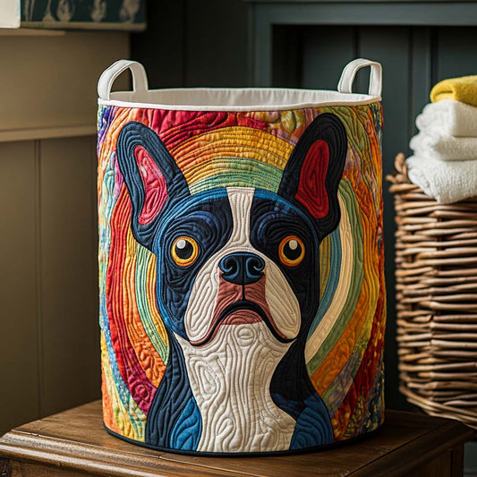 Rainbow Boston Terrier Quilted Laundry Basket NCU0NXD176