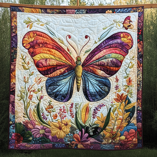 Rainbow Butterfly Bloom Quilted Blanket NCU0PVL040