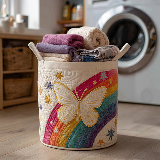 Rainbow Butterfly Starscape Quilted Laundry Basket NCU0HNH042