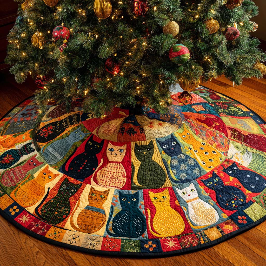 Rainbow Cat Circle Quilted Tree Skirt NCU0NXD1131