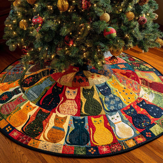 Rainbow Cat Circle Quilted Tree Skirt NCU0NXD1131