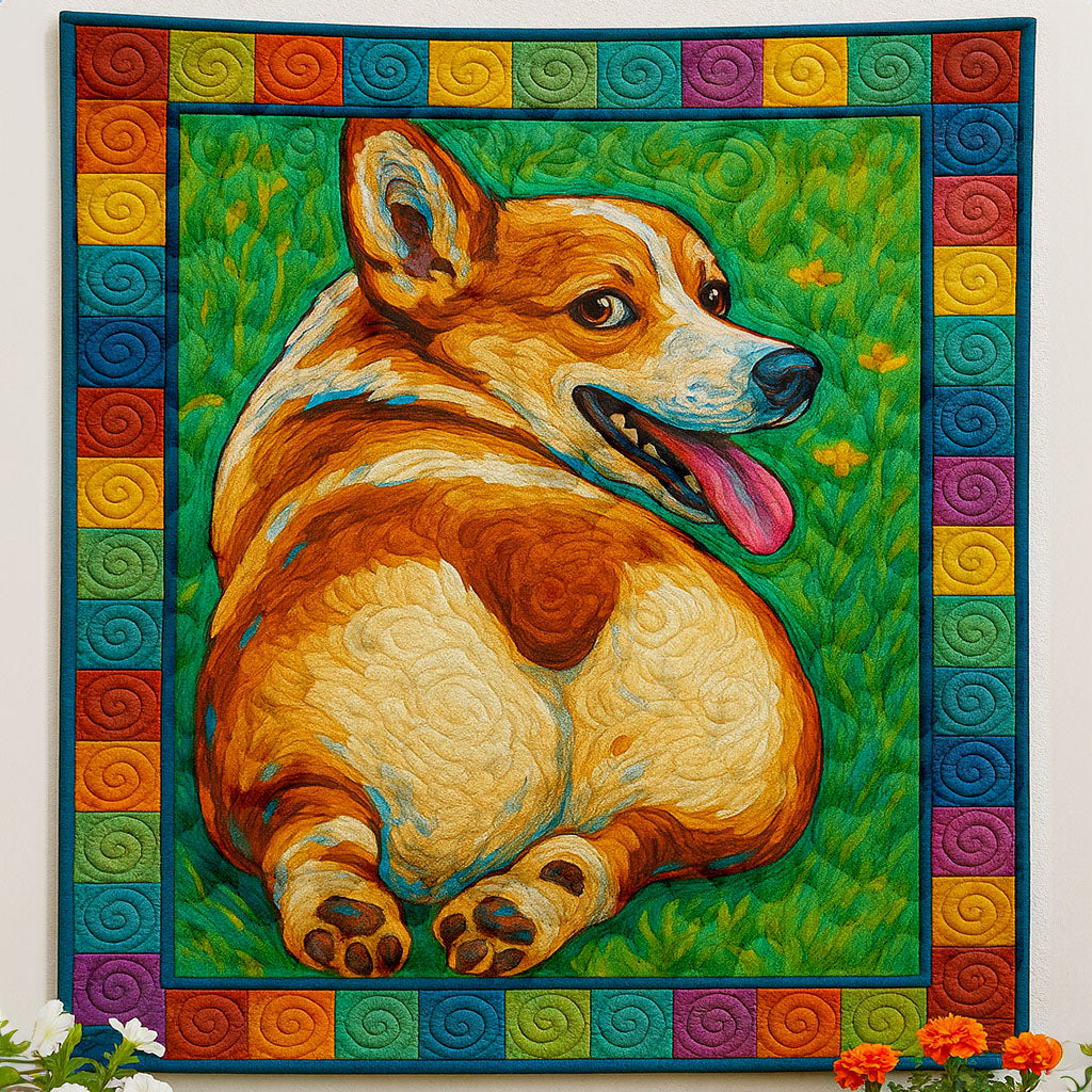 Rainbow Corgi Charm Quilted Blanket NCU0NNT679