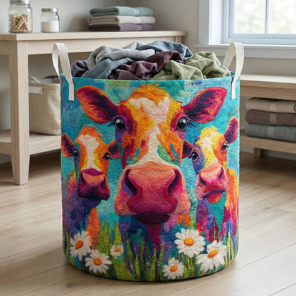 Rainbow Cow Herd Quilted Laundry Basket NCU0NNT3056