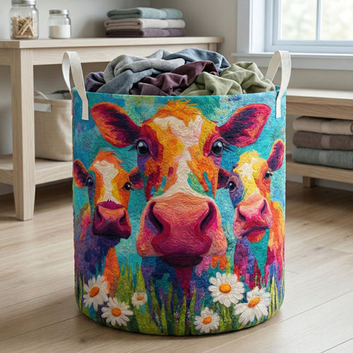 Rainbow Cow Herd Quilted Laundry Basket NCU0NNT3056
