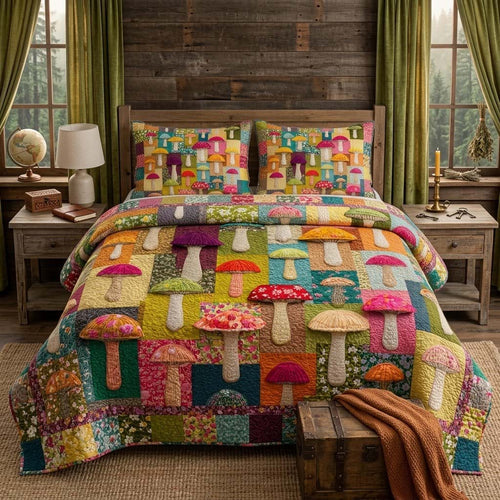 Rainbow Mushroom 3-Piece Quilted Bedding Set NCU0DQQ0681