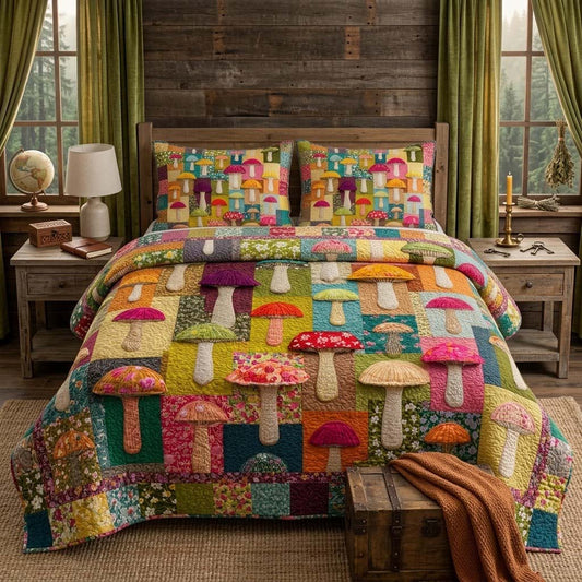 Rainbow Mushroom 3-Piece Quilted Bedding Set NCU0DQQ0681