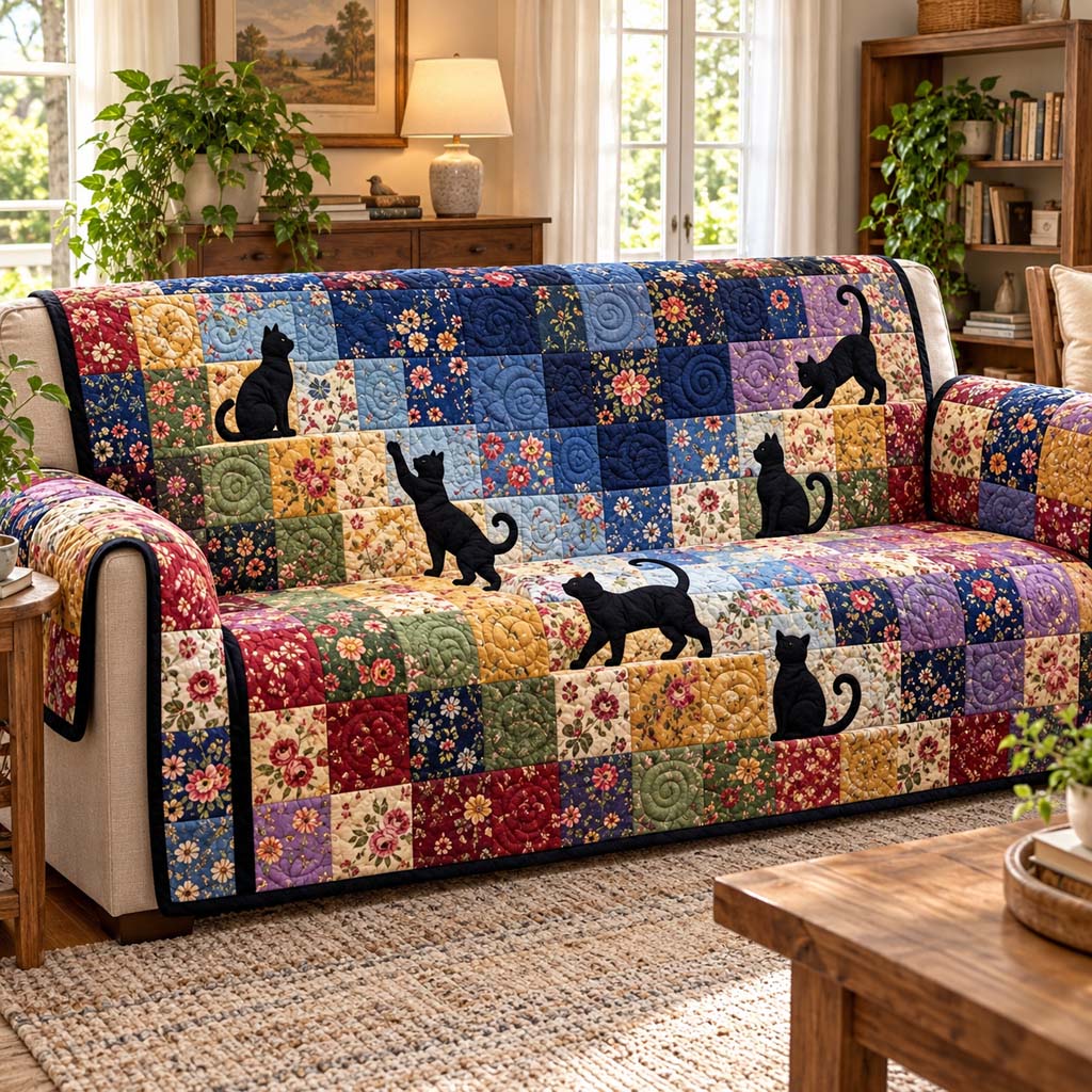 Rainbow Patchwork Cats Quilted Sofa Cover NCU0HNH1339