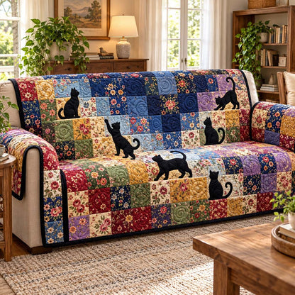 Rainbow Patchwork Cats Quilted Sofa Cover NCU0HNH1339