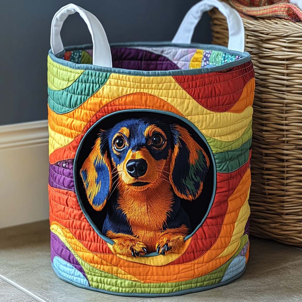Rainbow Pup Joy Quilted Laundry Basket NCU0NXD144