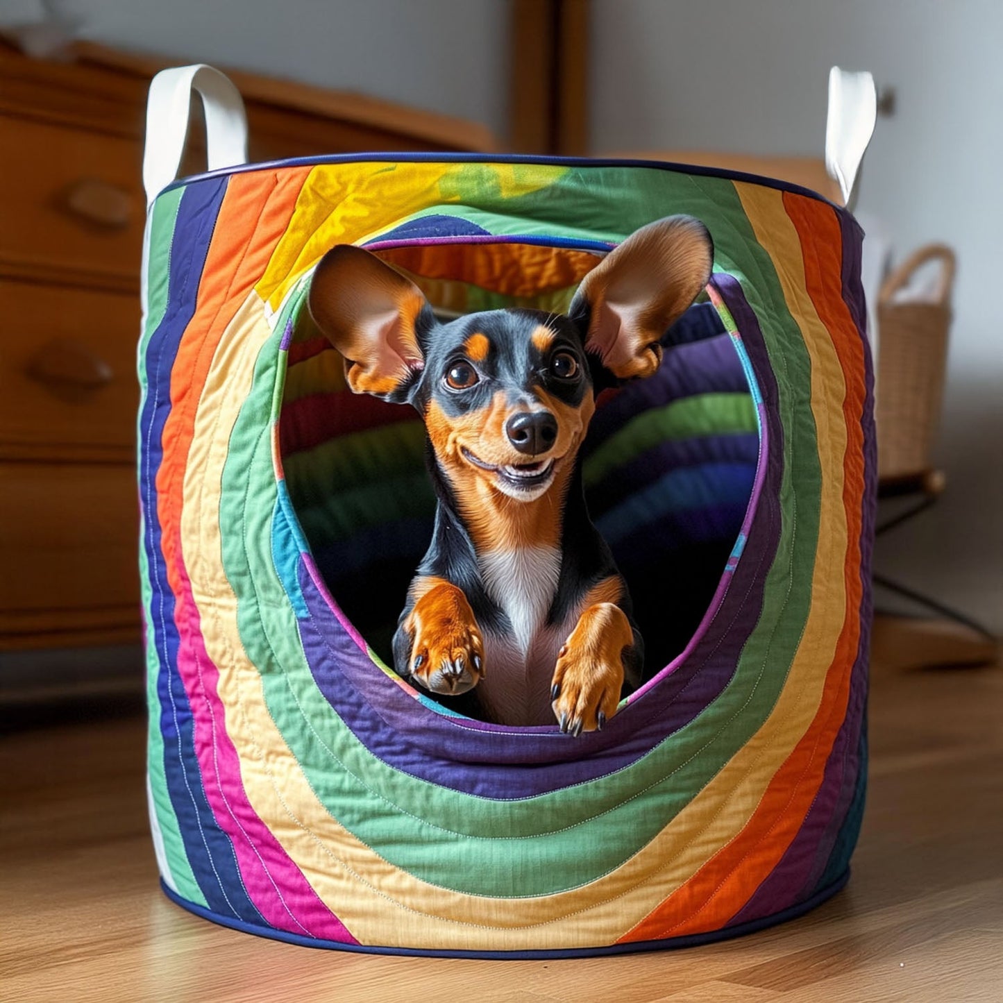Rainbow Pup Joy Quilted Laundry Basket NCU0PTT1447