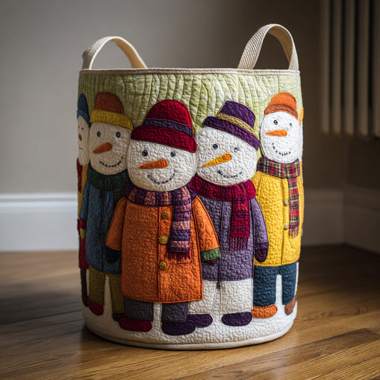 Rainbow Snowman Friends Quilted Laundry Basket NCU0HNH662