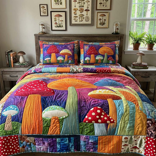 Rainbow Toadstool Garden 3-Piece Quilted Bedding Set NCU0DQQ0689