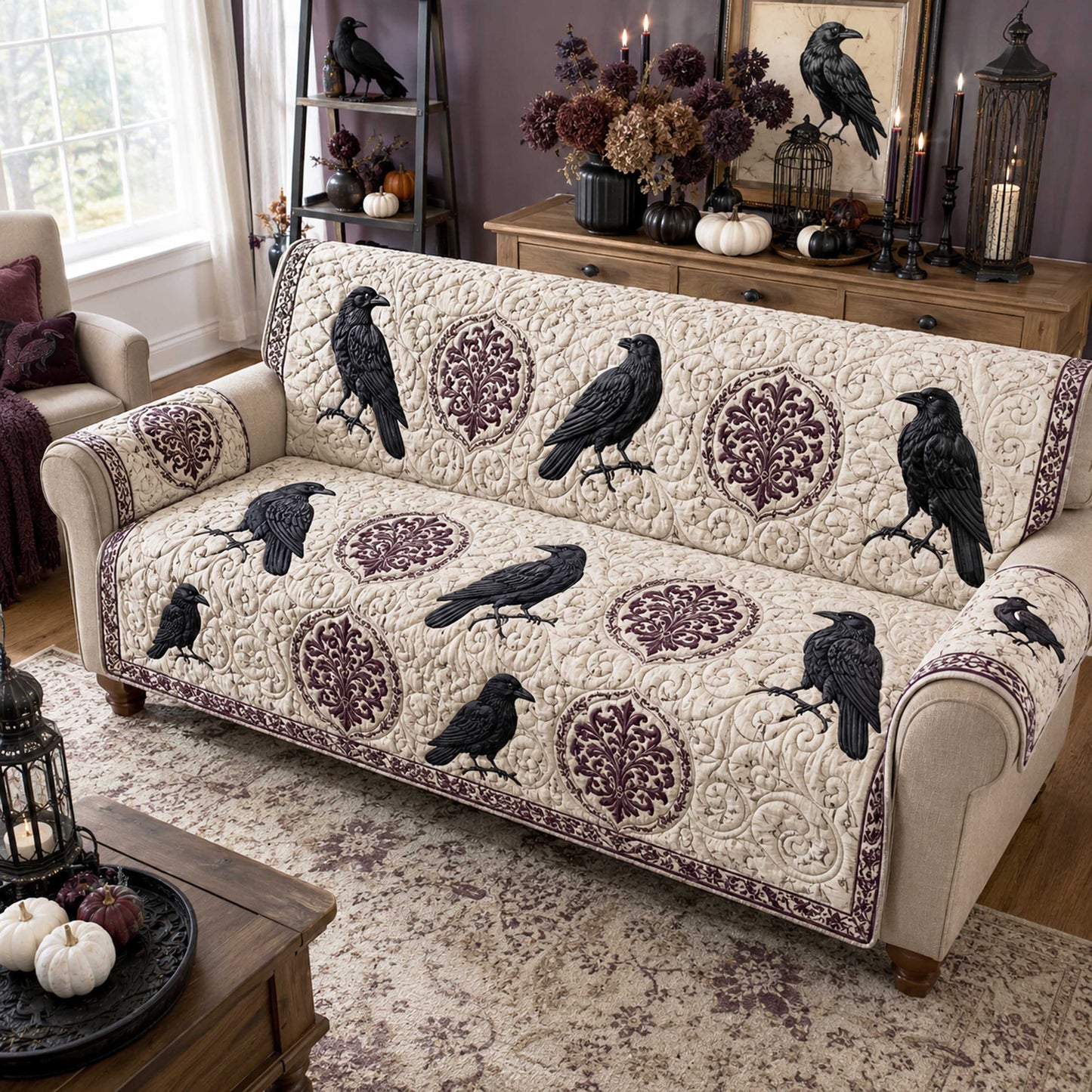 Raven Nightfall Quilted Sofa Cover NCU0NTD2177