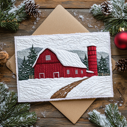 Red Barn View Quilted Fabric Postcard NCU0DDK1899