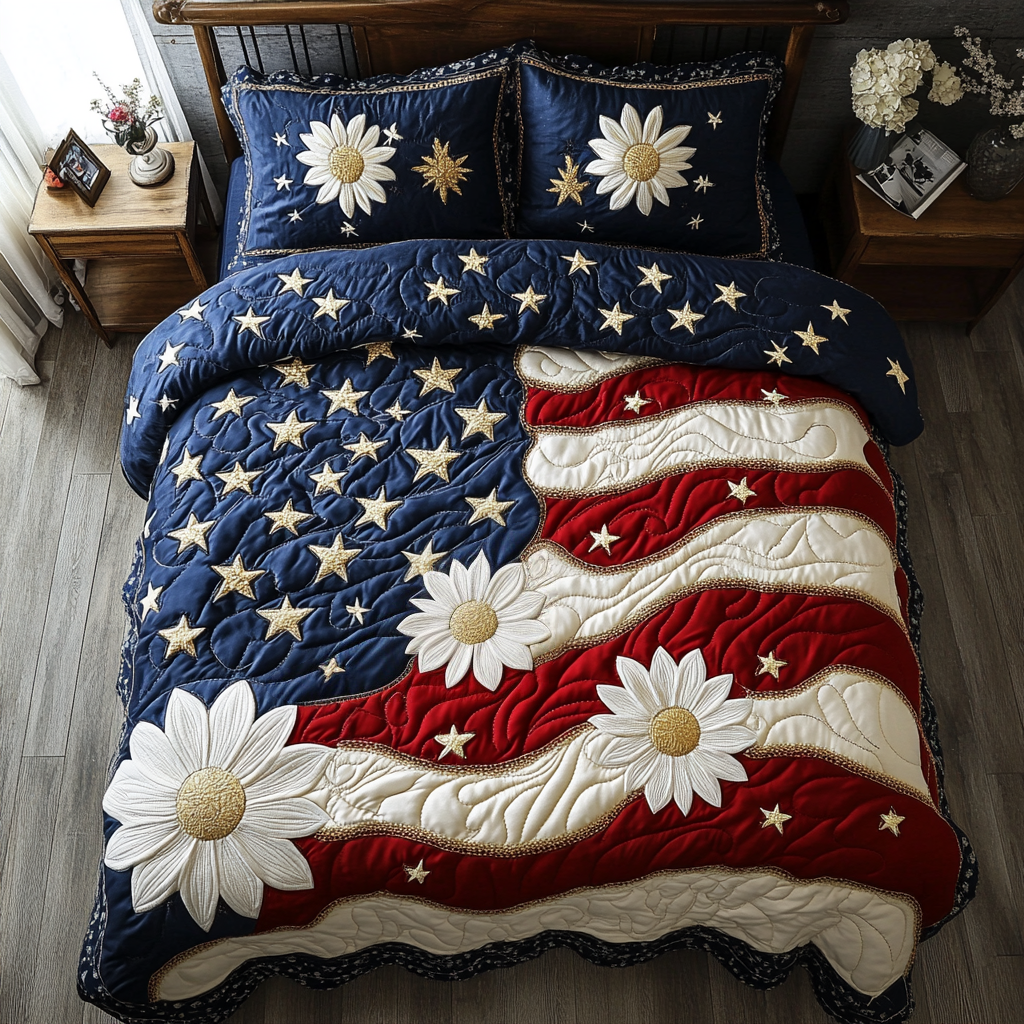 Red Glory 3-Piece Quilted Bedding Set NCU0NVH188