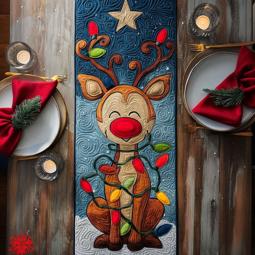 Red Nose Deer Quilted Table Runner NCU0PTT1401