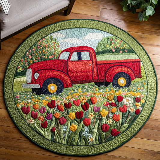 Red Pickup Paradise Quilted Round Mat NCU0DDK231