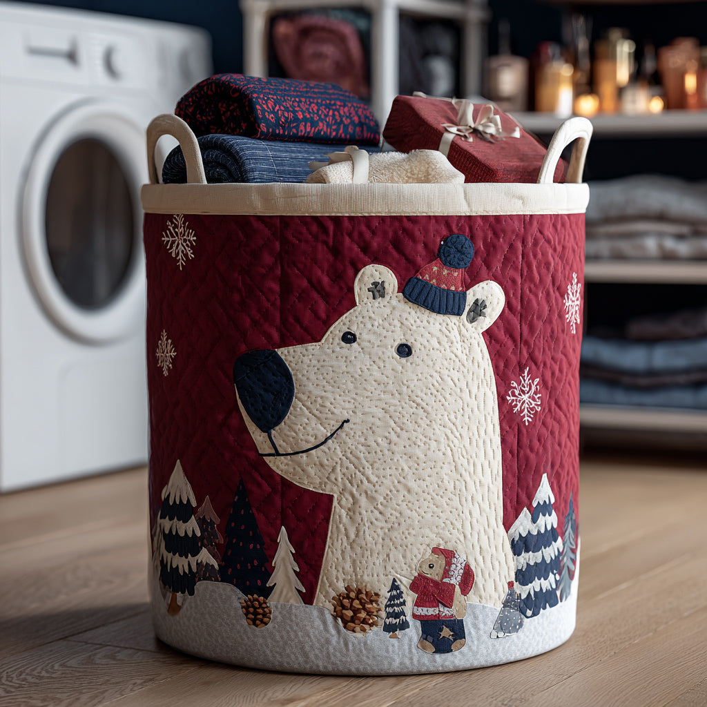 Red Polar Bear Quilted Laundry Basket NCU0HNH518