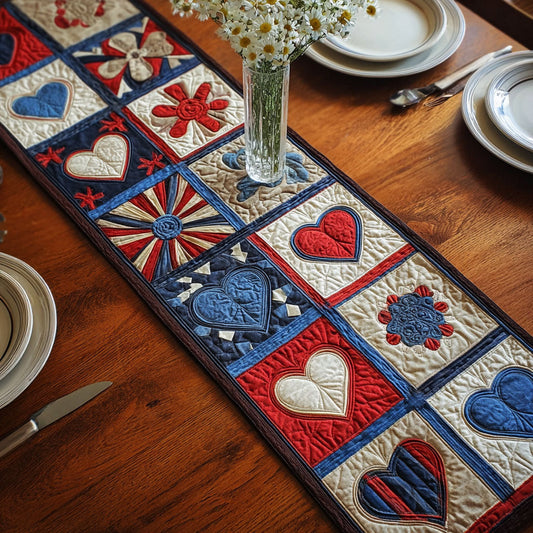Red White Blue Hearts Quilted Table Runner NCU0PTT600