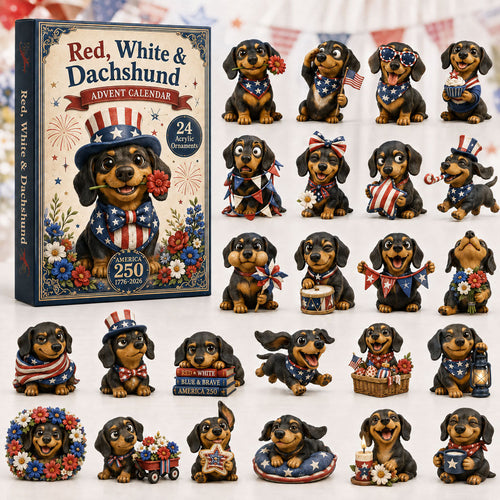 CHRISTMAS KICKOFF 40% OFF - Red White Dachshund Advent Calendar 2026 - 24-Day Festive Countdown, Acrylic Charms Blind Box - Gift For Dachshund Lovers AC0TH093