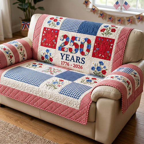 Red White Floral Quilted Sofa Cover NCU0HNH1045