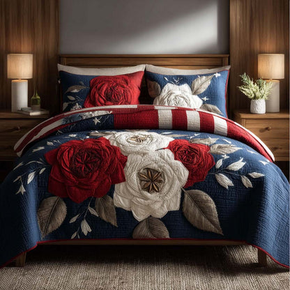 Red White Petals 3-Piece Quilted Bedding Set NCU0DQQ0331