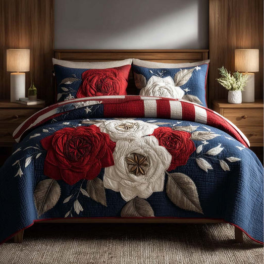 Red White Petals 3-Piece Quilted Bedding Set NCU0DQQ0331