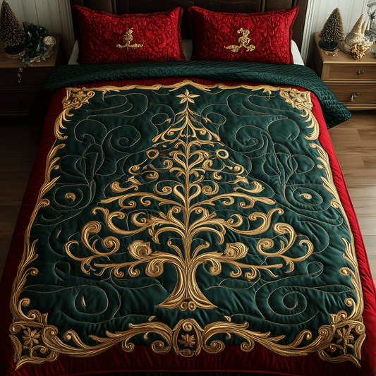 Regal Christmas Tree 3-Piece Quilted Bedding Set NCU0TH2186