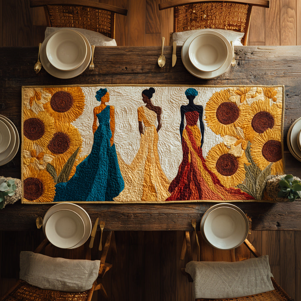 Regal Black Woman Sunflowers Quilted Table Runner NCU0HNH466