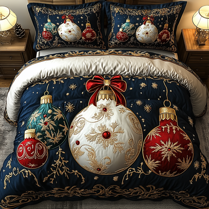 Regal Holiday Ornament 3-Piece Quilted Bedding Set NCU0DK2558