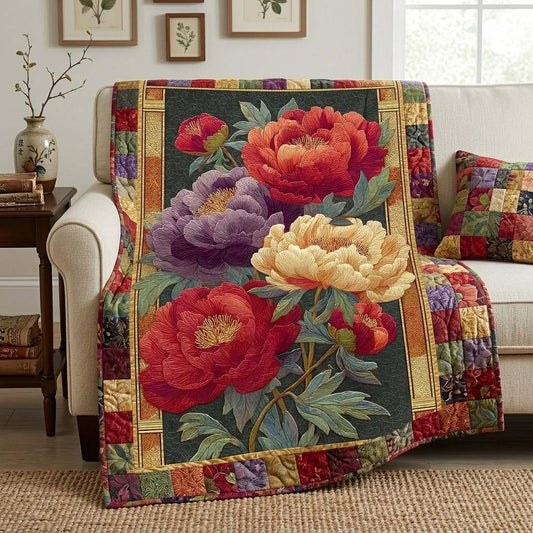 Regal Peonies Quilted Blanket NCU0DQQ0549