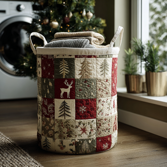 Reindeer Bliss Quilted Laundry Basket NCU0DDK1265