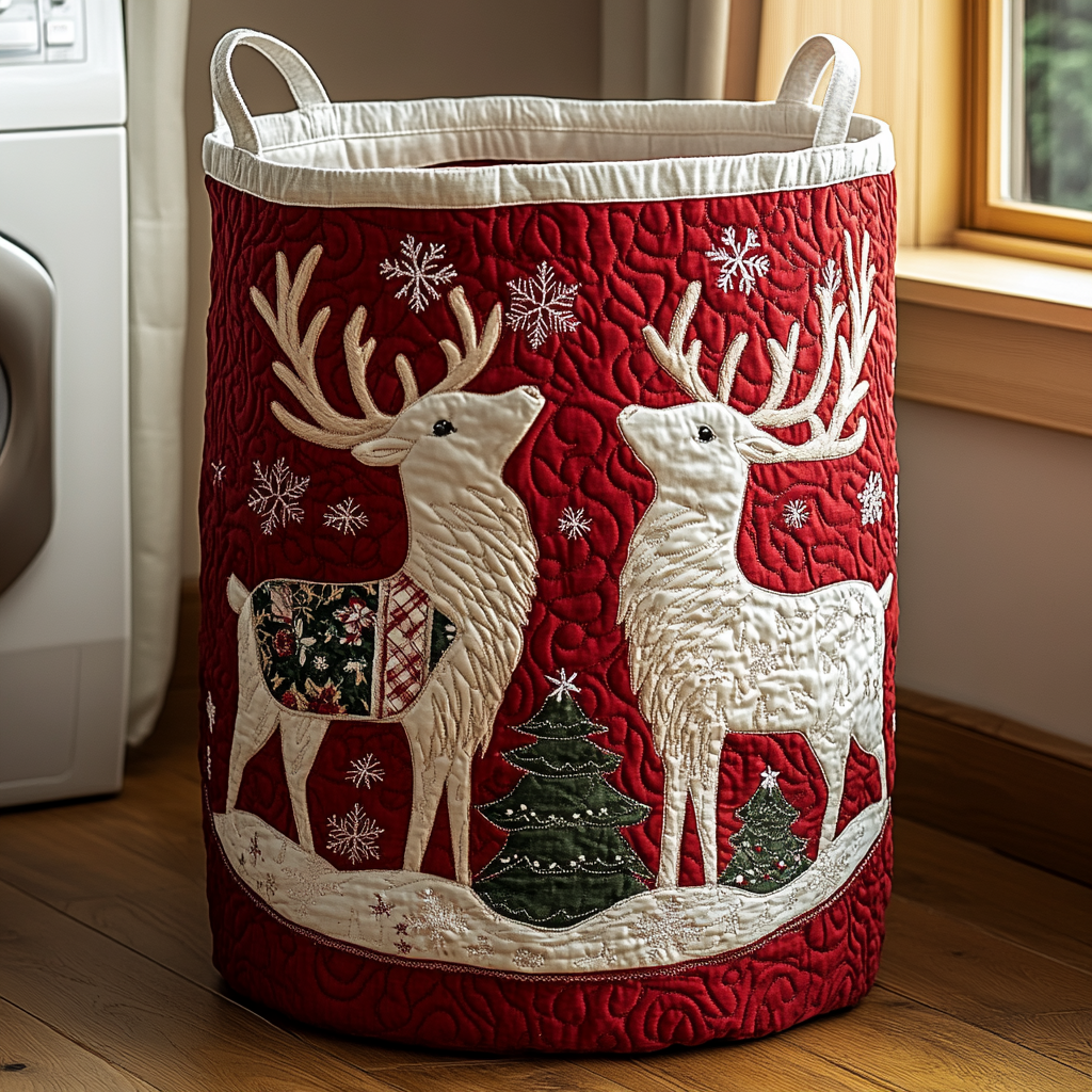 Reindeer Charm Quilted Laundry Basket NCU0DDK1259