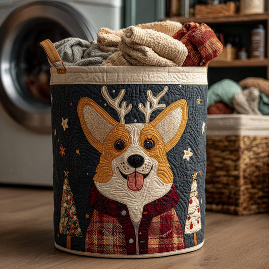 Reindeer Corgi Quilted Laundry Basket NCU0HNH216