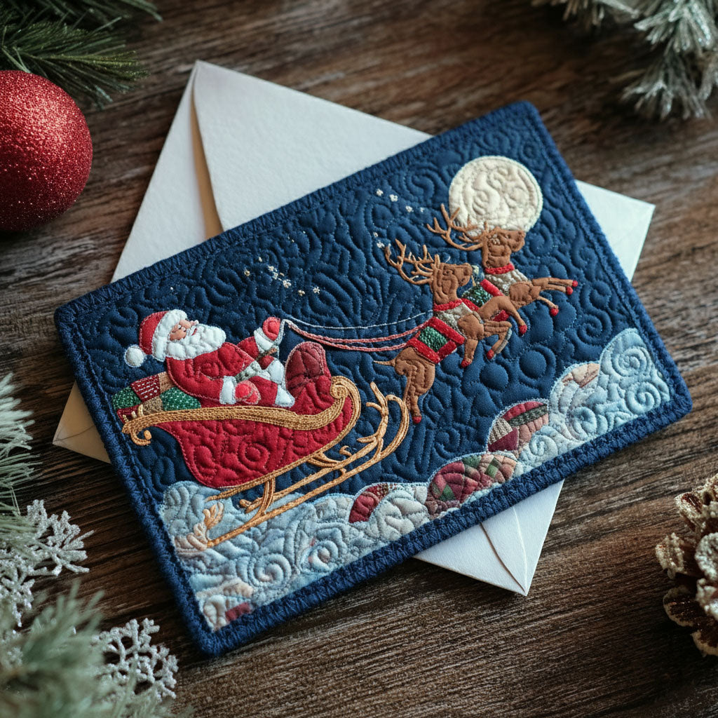 Reindeer Dash Quilted Fabric Postcard NCU0PTT2302