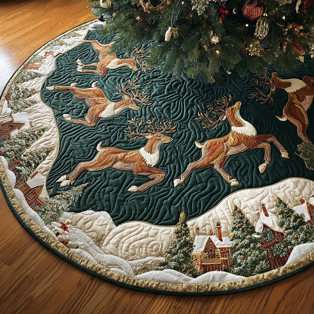 Reindeer Delight Christmas Quilted Tree Skirt NCU0DDK1649