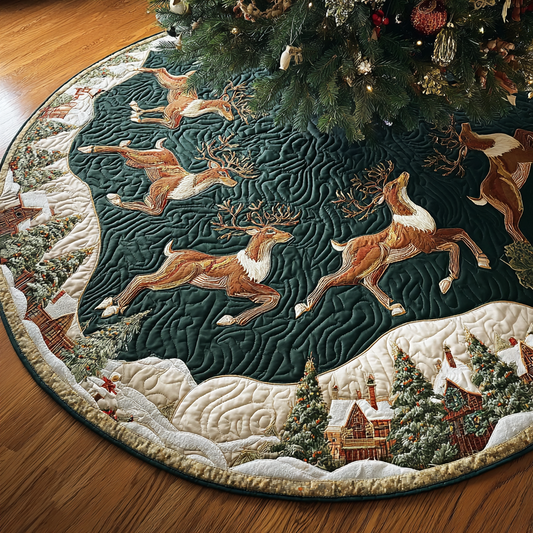 Reindeer Delight Christmas Quilted Tree Skirt NCU0DDK1649