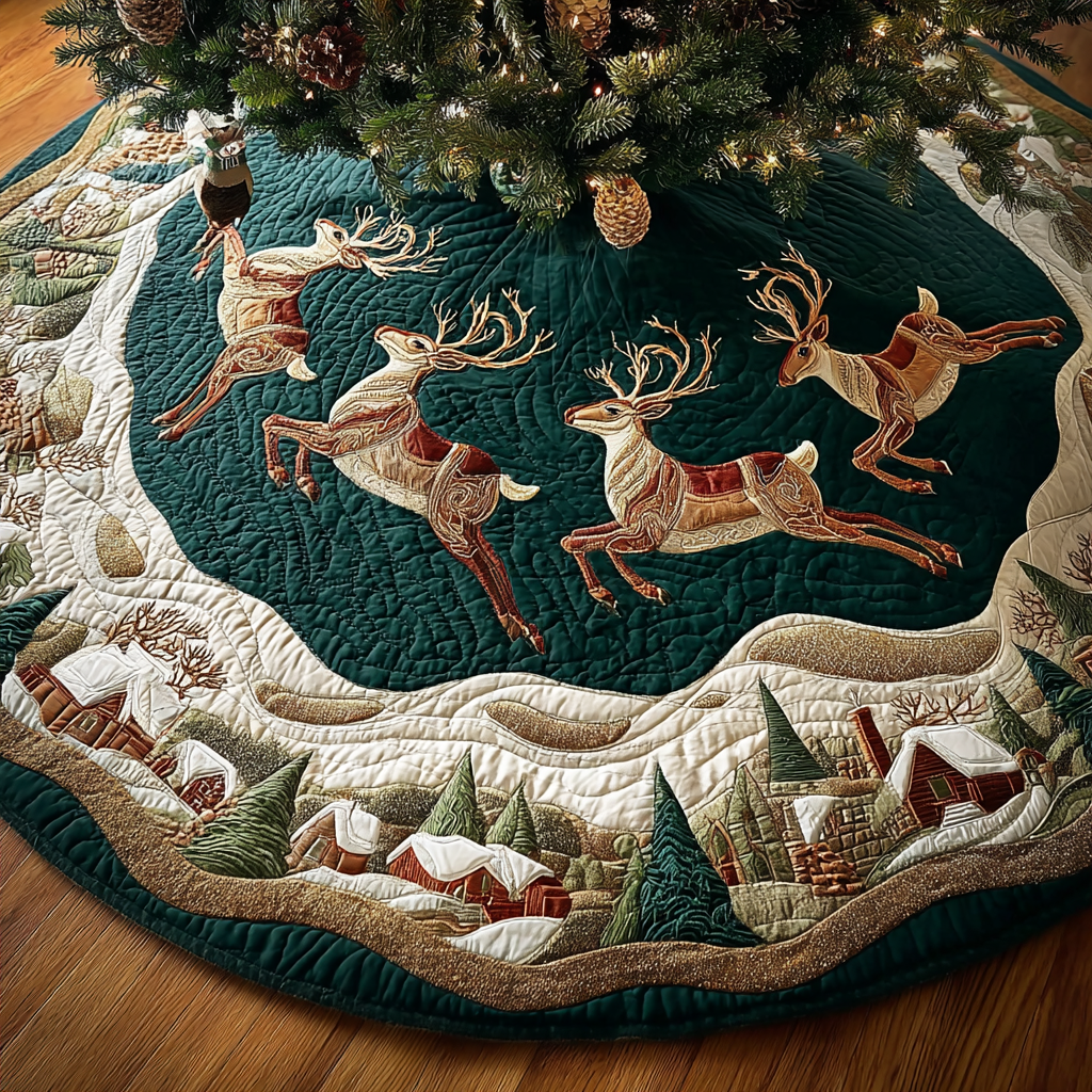 Reindeer Dream Christmas Quilted Tree Skirt NCU0DDK1647