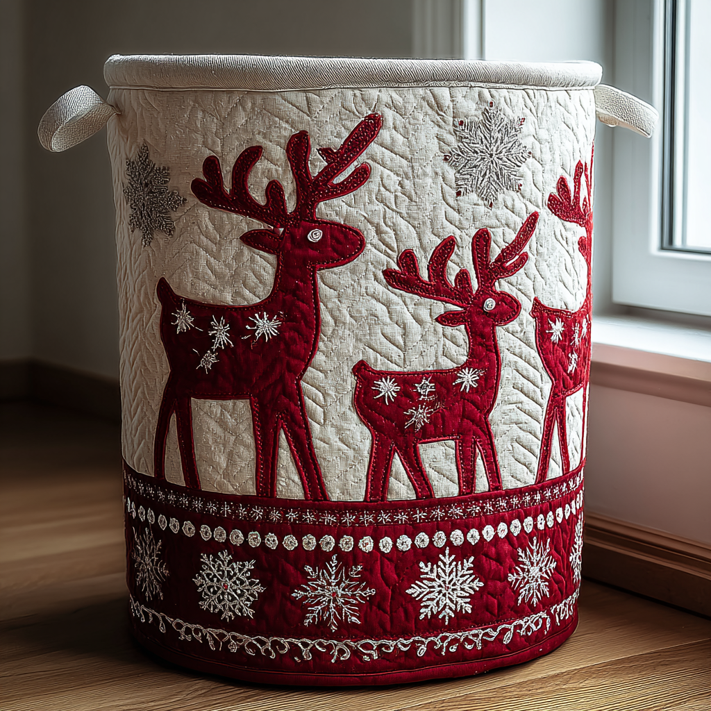 Reindeer Dream Quilted Laundry Basket NCU0DDK1261