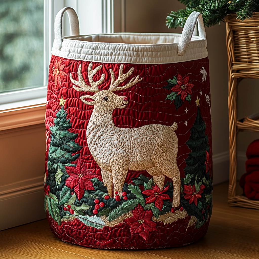 Reindeer Forest Quilted Laundry Basket NCU0DDK1117
