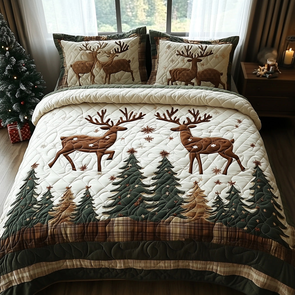 Reindeer Joy 3-Piece Quilted Bedding Set NCU0DV1018
